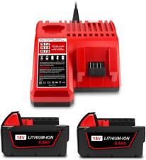 2 PACK 6.5AH 48-11-1860 48-59-1812 for Milwaukee 18V M18 Battery and Charger picture