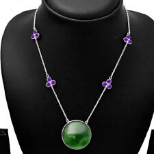 Nephrite Jade - Canada & Amethyst 925 Sterling Silver Necklace Jewelry N-1004 picture