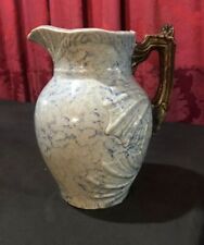 UNUSUAL EARLY ANTIQUE COUNTRY EMBOSSED SPONGEWARE PITCHER picture