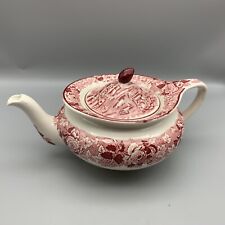 Vintage Enoch Woods and Sons Tea Pot With Lid Red Transferware English Scenery  picture