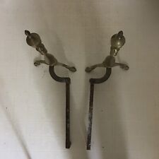 Vintage Pair of Large Solid Brass & Wrought Iron Andirons from 1970s 19