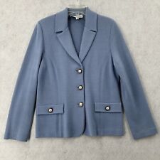 St John Marie Grey Blazer Jacket Size 10 Blue Santana Knit Pearl Buttons FLAW picture