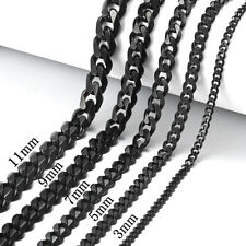 3/5/7/9/11mm Cuban Curb Mens Necklace Black Stainless Steel Link Chain 18