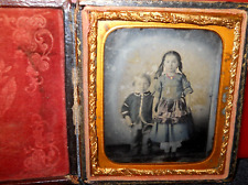 1/6th size Ambrotype of two siblings in full case picture