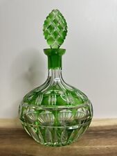 Vintage Bohemian Green Cut to Clear Glass Decanter picture