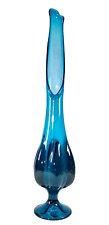 Vtg Lrg MCM Viking Glass Epic Blue Bluenique Six Petal Footed 21