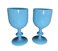 2 Portieux Vallerysthal Blue Large Goblets French Opaline Glass  6.5” PV *chips picture