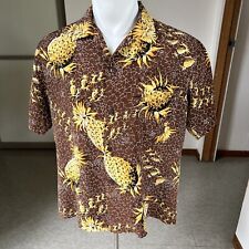1950s Vintage Malihini Pineapple Print Rayon Hawaiian Shirt M picture