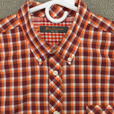 Ben Sherman Shirt Mens XL Red Orange White Plaid Button Up Short Sleeve Casual picture