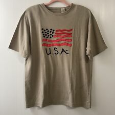 Vintage T-Shirt Embroidered American Flag Sz L Short Sleeve Shoulder Pads picture