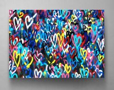 BANKSY LOVE HEARTS  Wall Art Canvas  Framed Print  Graffiti Street Pop Art  Gift picture