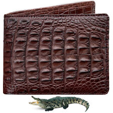 Genuine Crocodile Leather Skin Brown Bifold Wallet Men's Double Side RFID Block picture