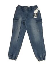 Almost Famous Denim Cargo Jean Jogger in Light Blue Wash Size L Large NWT picture