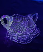 Antique Fenton Crystal Handled Candy Basket Dish Manganese Glass From 1942 Glows picture