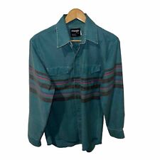 Vintage Wrangler Faded Striped Teal Blue Brushpopper Shirt Sz 15x34 X Long Tail picture