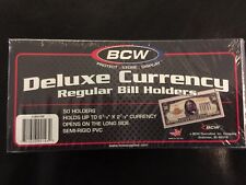 50  BCW Deluxe Semi Rigid Currency Sleeve Regular Bill Banknote Holder PVC Case  picture