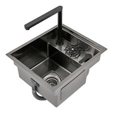 Commercial Stainles Steel Rectangular Kitchen Sink Single Bowl Wash Faucet Black picture