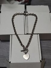 Vintage Sterling Silver Heart Tag Toggle Clasp Necklace Rolo Chain Necklace ... picture