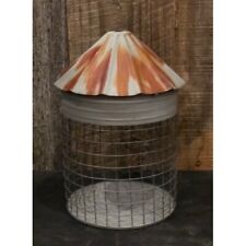 New Primitive Farmhouse Rustic Aged SILO WIRE CANDLE LANTERN Basket Container picture