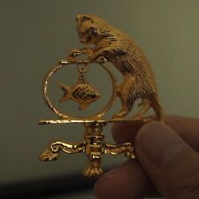 Antique Jewelry Cat Vintage Fishing Brooch Personality Vintage Brand Gold Plated picture