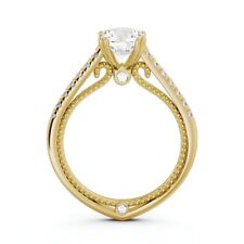  18K Yellow Gold Vintage Style Solitaire Side Stones Lab Grown Dimond Ring picture