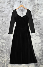 Vintage Laura Ashley Dress US 8 Womens Black Velvet Lace Victorian Gothic Midi picture