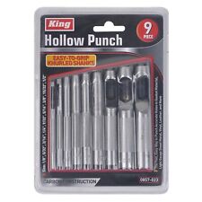 KING 9pc Heavy-Duty HOLLOW HOLE PUNCH SET, Gasket Vinyl Plastic Rubber Leather picture