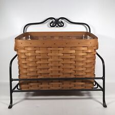 Longaberger Newspaper Basket With Wrought Iron Stand Divided Plastic Protector picture