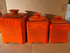 Frankoma Pottery Flame Orange 3 Piece Canister Set picture