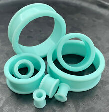 PAIR Teal Solid Silicone Tunnels Double Flare Plugs Earlets Gauges up to 2 inch picture
