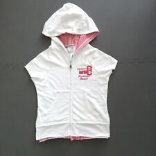 LEI Short Sleeve Hoodie Vintage Y2K Kangaroo Pocket White Red Top Juniors Sz S picture