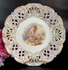 Antique Dresden Pierced Plate Fully Hand Painted Cherubs - Richard Klemm (?) 8” picture