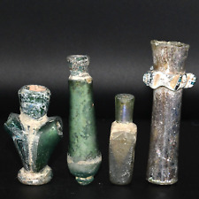4 Authentic Ancient Roman Glass Bottles & Vials Circa 1st - 3rd Century AD picture