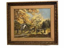 VTG Oil Painting Impressionist Landscape Cottage E Meyerrose Frame Amityville NY picture