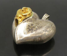 GORHAM 925 Silver - Vintage Two Tone Rose Flower Love Heart Pendant - PT19353 picture