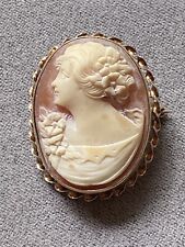 BEAUTIFUL 1920 Antique HAND CARVED SHELL Cameo 10kt YELLOW GOLD BROOCH picture