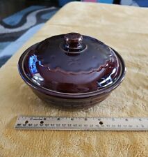 Marcrest Stoneware Casserole Dish w/ Lid Daisy Dot Brown Oven Proof Vintage picture