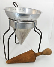 Vintage Wear Ever Chinois Aluminum No 8 Funnel Sieve & Strainer Pestle Canning picture