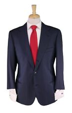 Gianni Campagna Milano Bespoke Navy Blue Tic Woven 2-Btn Wool-Silk Suit 40S picture