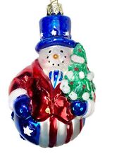 6” Patriotic Snowman Glass Christmas Ornaments American Flag picture