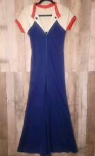 Vintage Jumpsuit Womens S/M Nautical Sailor Red Blue White Flare Bell Bottom 70s picture