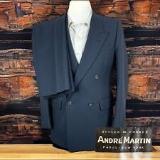 Vintage Andre Martin 2 Piece Suit Mens 36S 27x30 Blue Stripe Double Breasted picture
