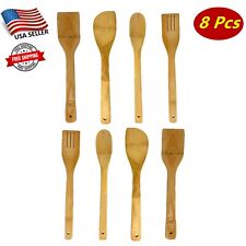8 Pc Wooden Spoon Spatula Bamboo Set Kitchen Utensil Cooking Mix Non-Stick Tools picture