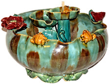 Vintage Majolica Pottery Frog & Lotus Flower Garden Fountain picture