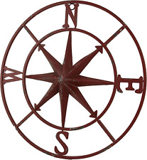 Distressed Metal Nautical Compass Rose Indoor/Outdoor Wall Hanging - Red picture