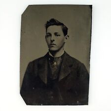 Named Foster Connecticut Man Tintype c1878 Antique 1/6 Plate Robbins Photo H780 picture