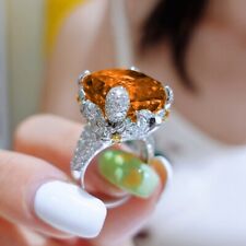 New Huge Gemstone Fanta Color Topaz Gems Classical Women Charm Silver Rings picture