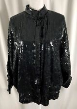 Candlelight Vintage Womens Jacket Snaps Lined Black Sequins Silk Rayon Medium picture