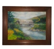 Vintage Original Oil Painting Covered Bridge By Artist Mc Millan In Wooden Frame picture