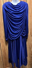 David Rose Dress Draped 1940s Style sz 14 Ruched Blue VTG USA Evening Shoulders picture
